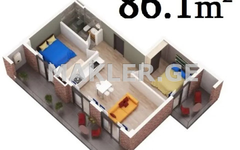  Продается 2 комнатная  Квартира в Сабуртало  ул. З  и Т Залдастанишвили 