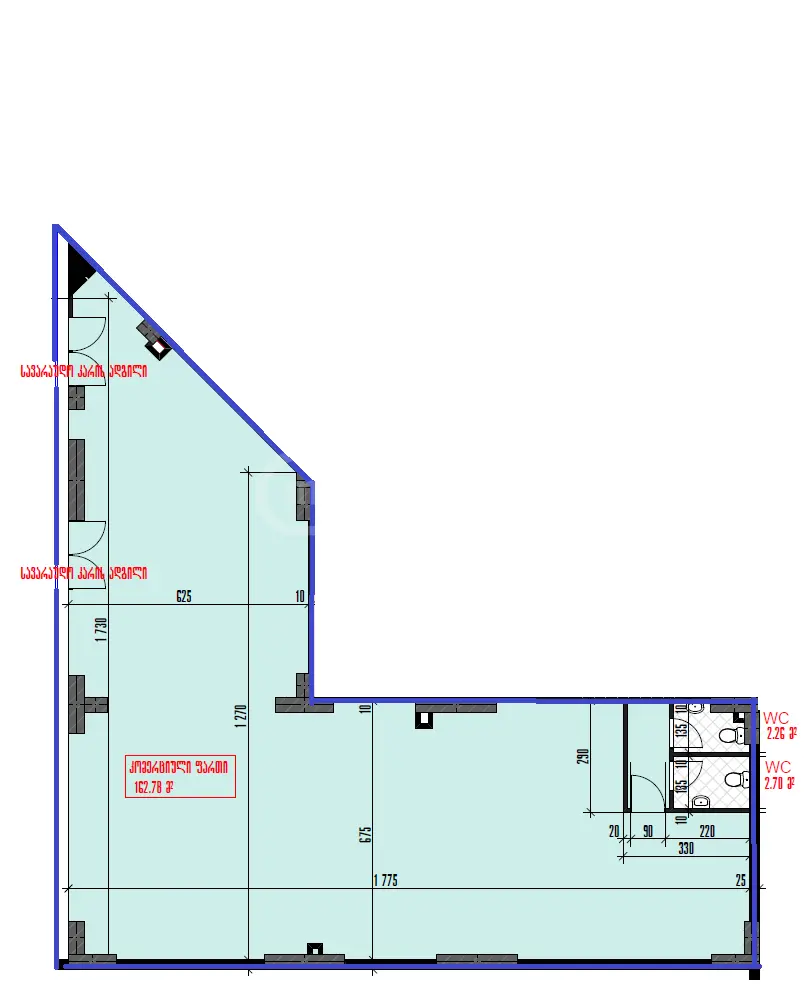  Сдаётся 165 m² площадь Коммерческая площадь в Сабуртало  на пр. Ал. Казбеги 