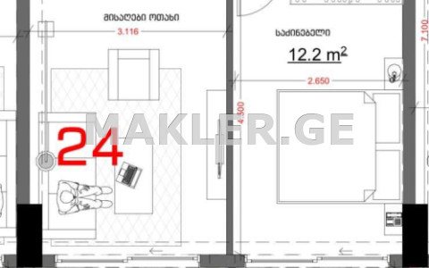  For Sale 2 room  Apartment in Vake dist.  in Kipshidze st. 