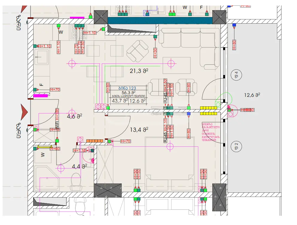  Kiralık 2   Daire in Saburtalo dist.  in Tamarashvili st. 