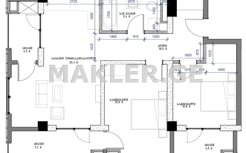  For Sale 3 room  Apartment in Vake dist.  Zurab Avalishvili Street 