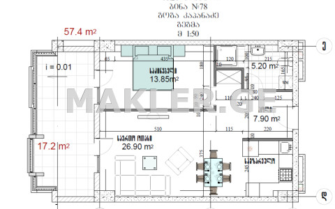  For Sale 2 room  Apartment in Saburtalo dist.