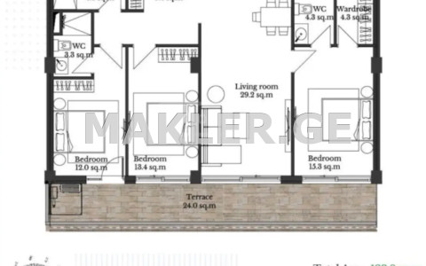  For Sale 4 room  Apartment in Krtsanisi dist.  in Krtsanisi str. 