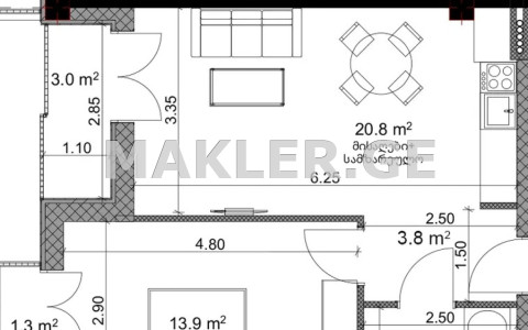  للبيع 2 room  الشقة في منطقة سابورتالو  In Fermtserta St. 